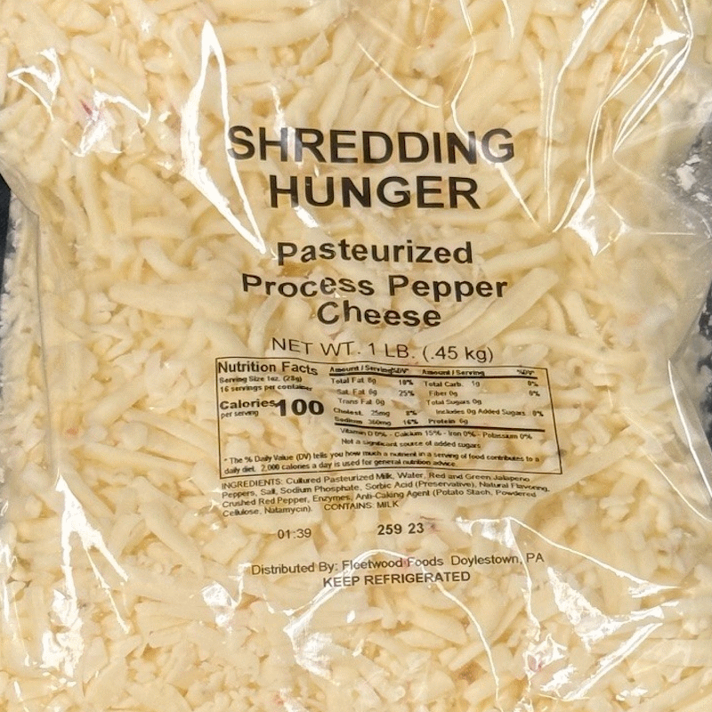 Shredded Cheese 1 Lb | Bagged shredded cheese – frozen, bulk-friendly, resealable.